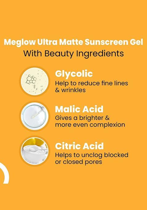 Meglow Pro Care Day Defence Broad Spectrum Spf 50 Sunscreen Gel For Face 30Ml