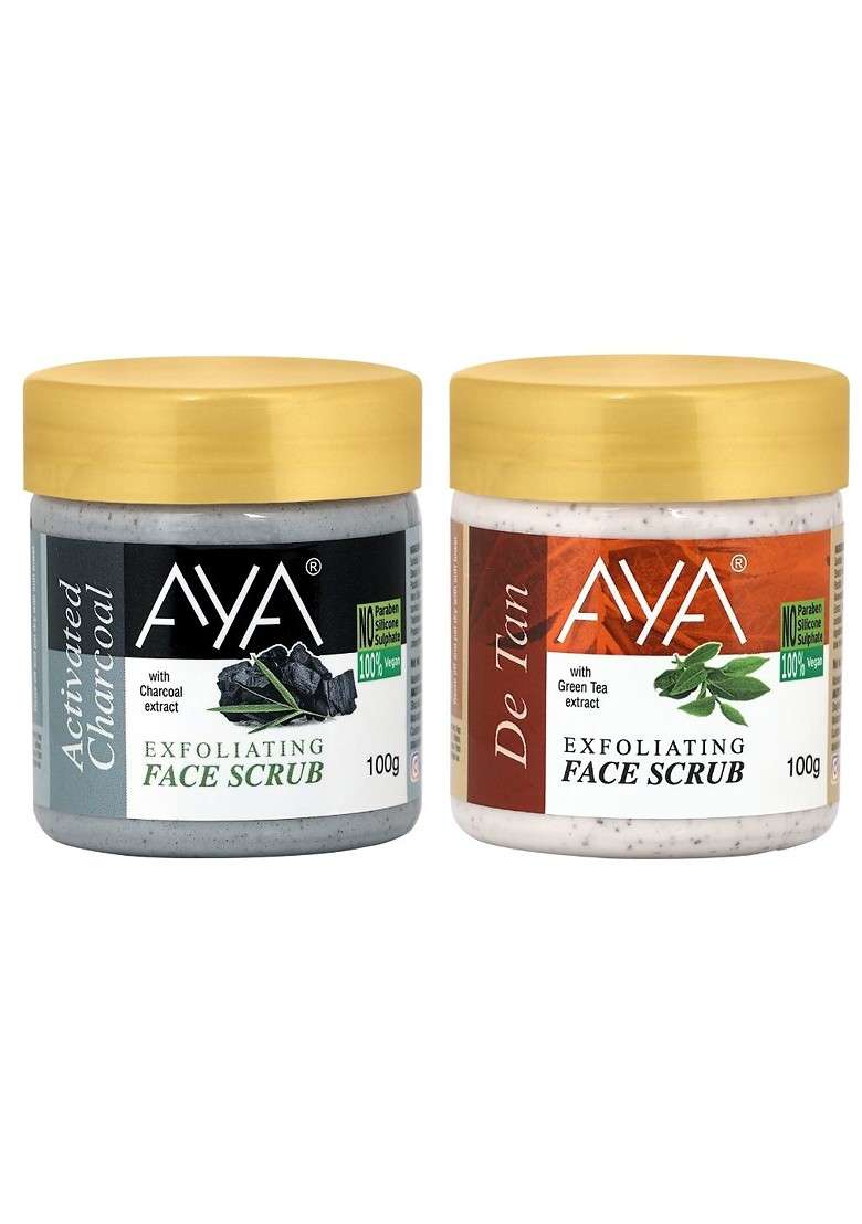 Aya Set Of Activated Charcoal De Tan Exfoliating Face Scrubs 100 Ml Each - Indya