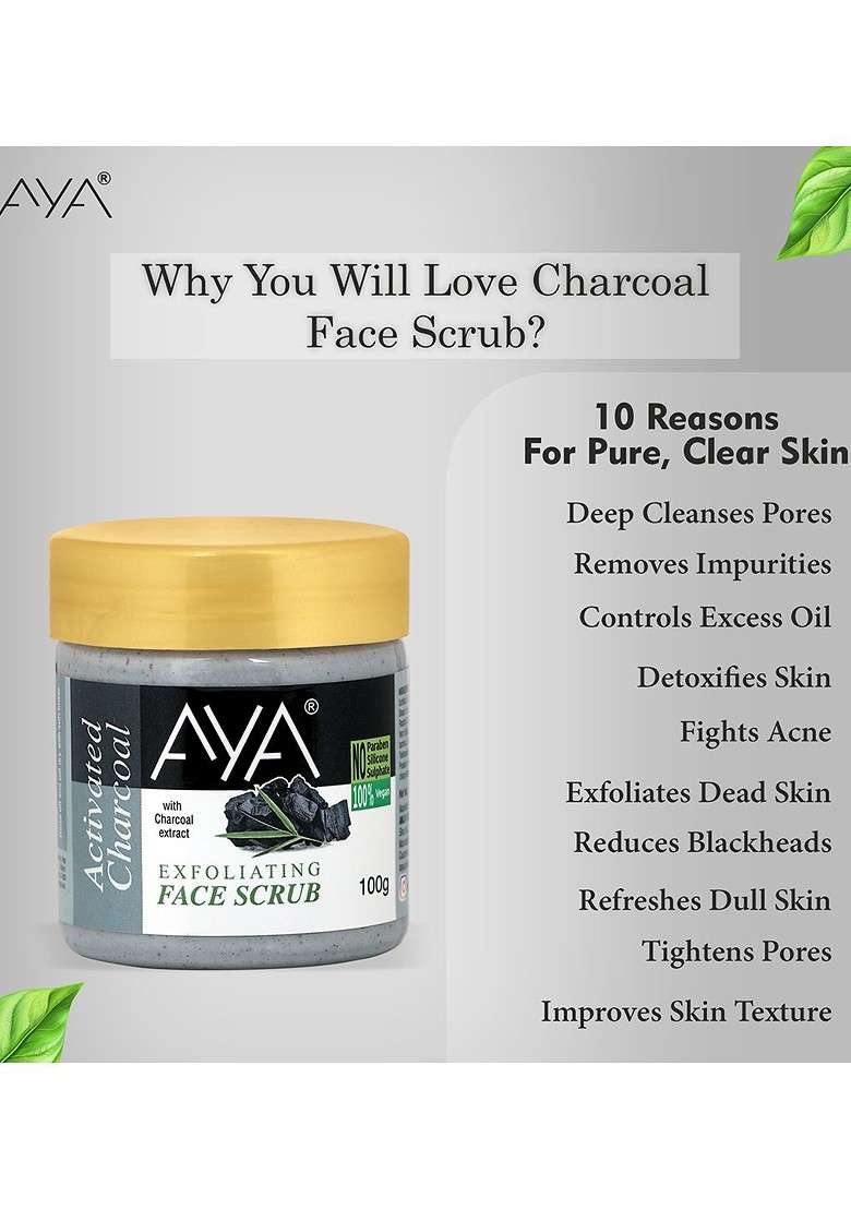 Aya Set Of Activated Charcoal De Tan Exfoliating Face Scrubs 100 Ml Each - Indya