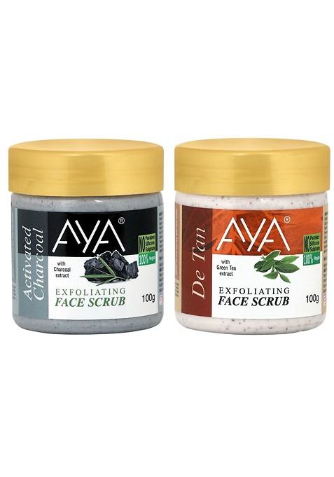 Aya Set Of Activated Charcoal De Tan Exfoliating Face Scrubs 100 Ml Each