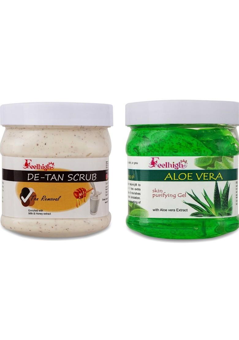 Feelhigh Set Of 2 Face Body De Tan Removal Scrub Aloevera Gel 500Ml Each