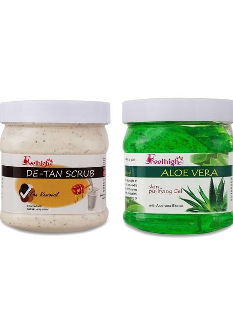 Feelhigh Set Of 2 Face Body De Tan Removal Scrub Aloevera Gel 500Ml Each