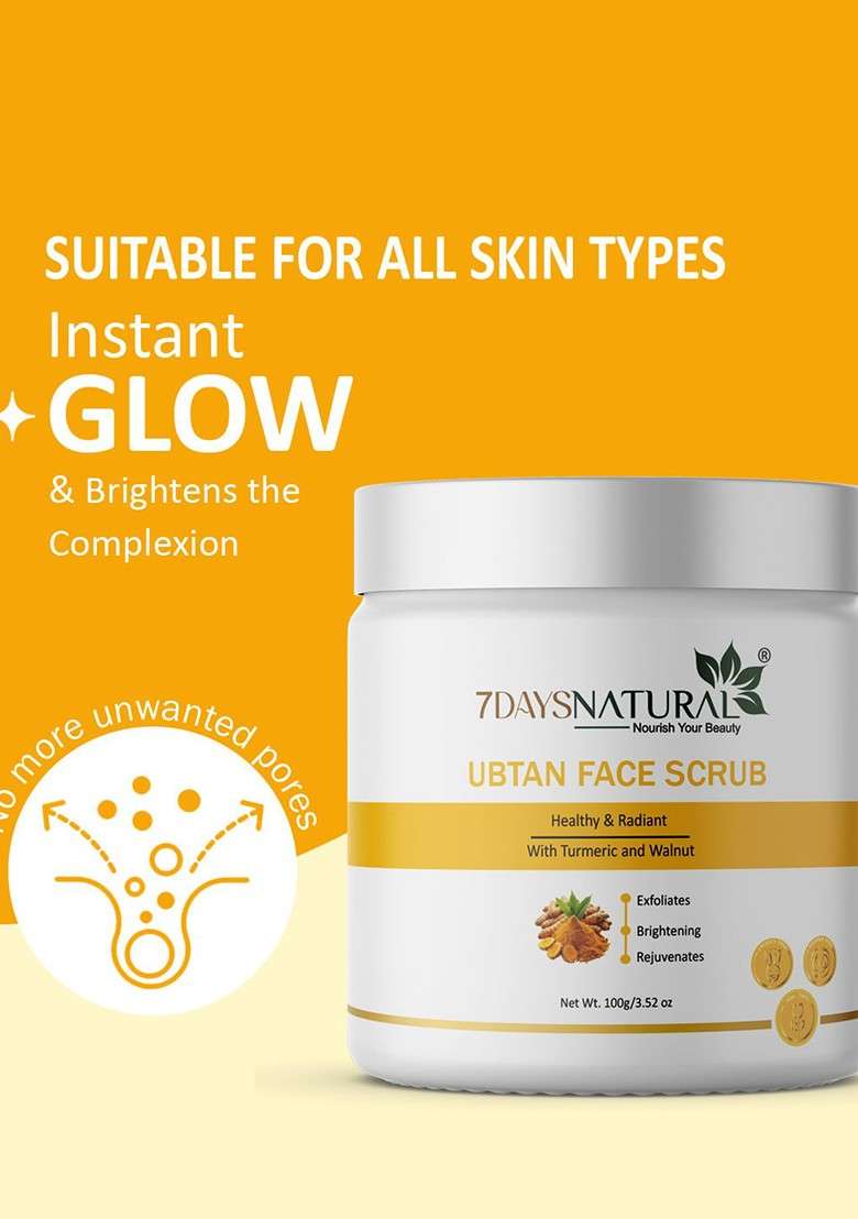 7Daysnatural Ubtan Face Scrub With Turmeric Walnut For Tan Removal 100G - Indya