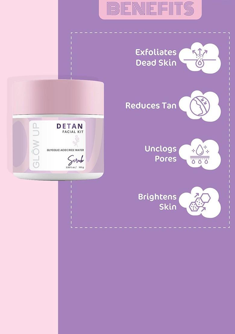 Glow Up Detan Facial Kit Glycolic Acid Rice Water Scrub 100G