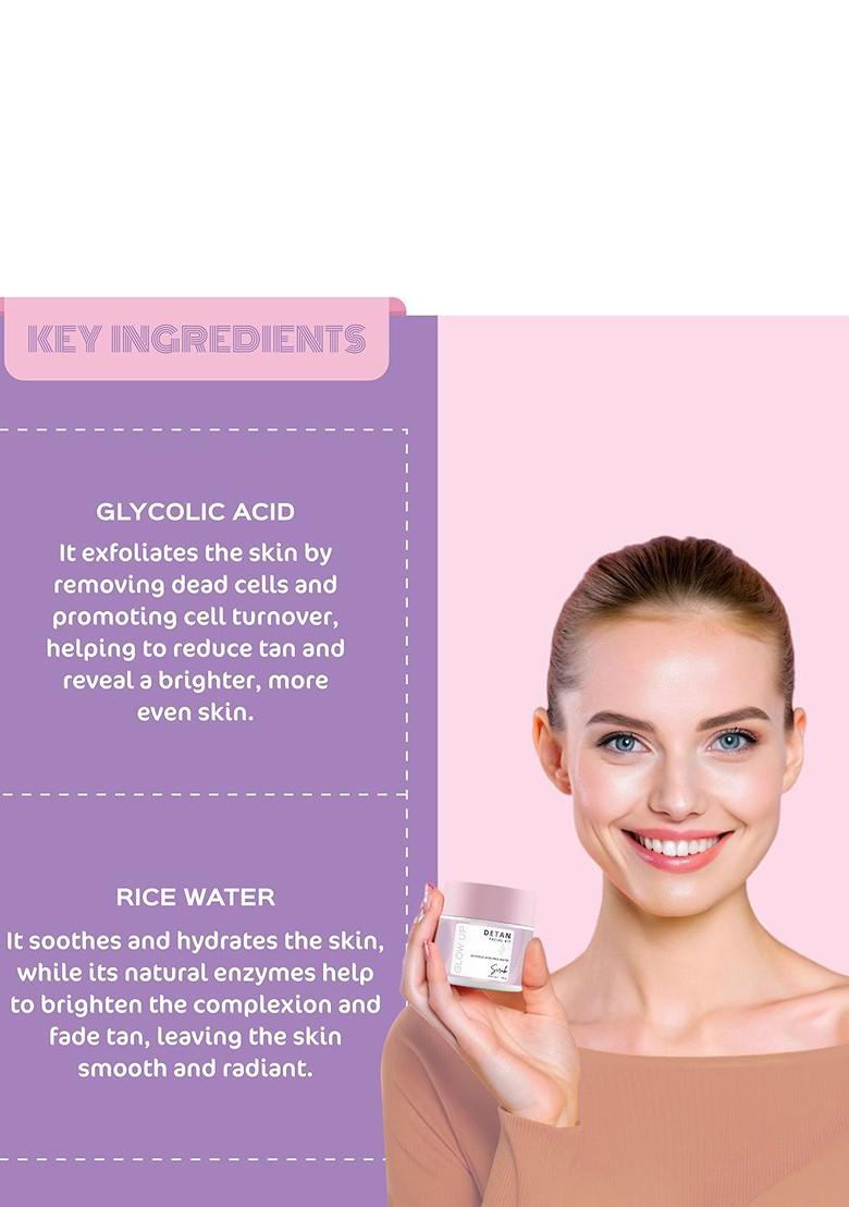 Glow Up Detan Facial Kit Glycolic Acid Rice Water Scrub 100G