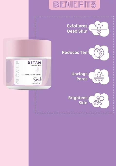 Glow Up Detan Facial Kit Glycolic Acid Rice Water Scrub 100G