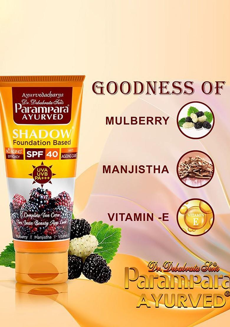 Parampara Ayurved Shadow Foundation Based Spf 40 Sunscreen Cream With Vitamin E 60Ml