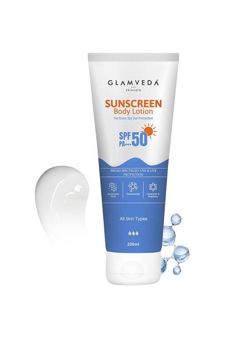 Glamveda Spf 50 Pa Sunscreen Body Lotion With Hyaluronic Acid Niacinamide 200Ml