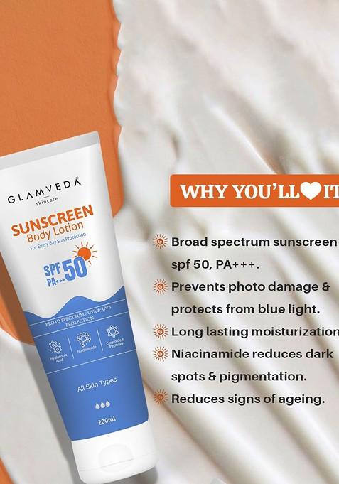Glamveda Spf 50 Pa Sunscreen Body Lotion With Hyaluronic Acid Niacinamide 200Ml