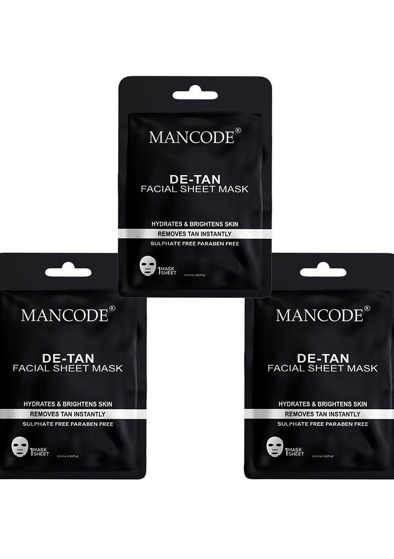 Mancode Pack Of 3 De Tan Facial Sheet Mask 25Ml Each