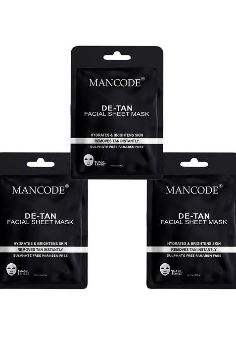 Mancode Pack Of 3 De Tan Facial Sheet Mask 25Ml Each