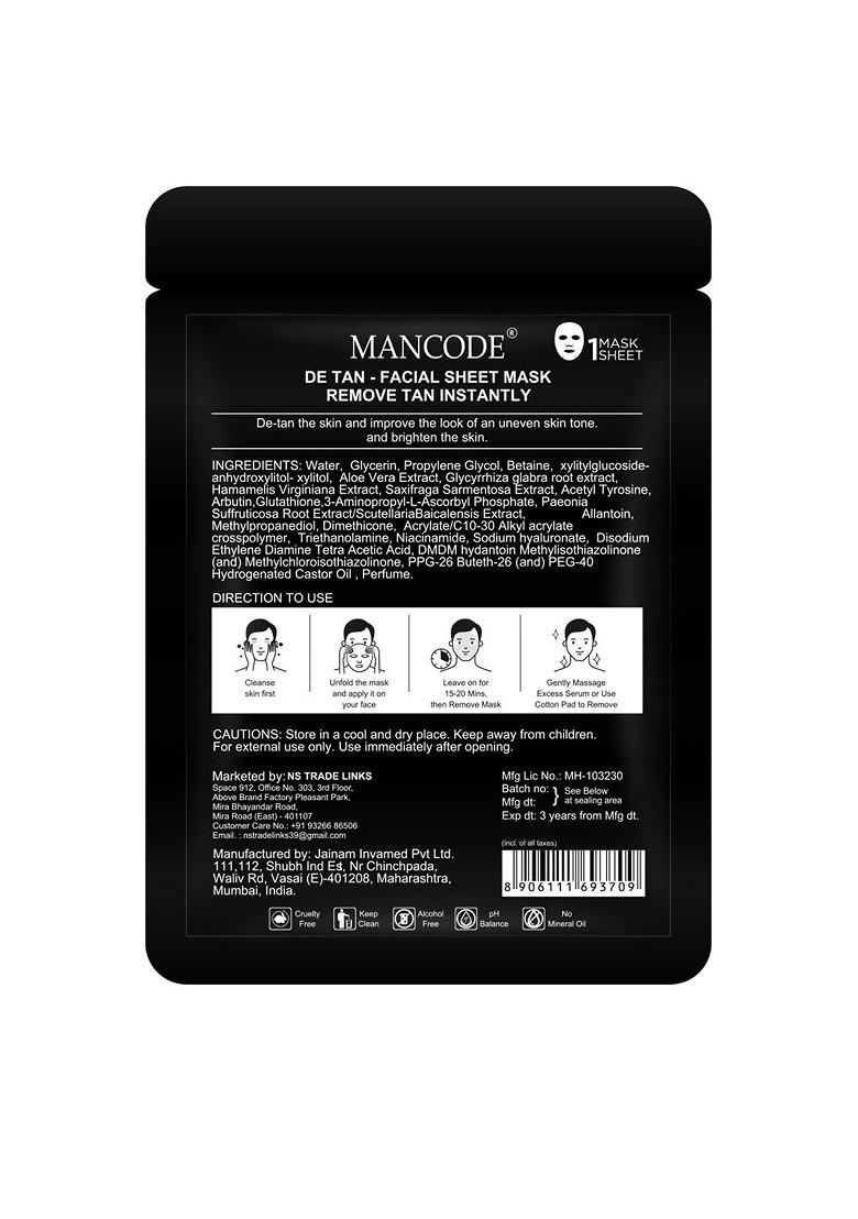 Mancode Pack Of 5 De Tan Facial Sheet Mask 25Ml Each