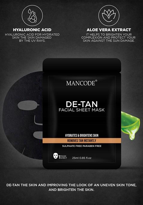Mancode Pack Of 5 De Tan Facial Sheet Mask 25Ml Each