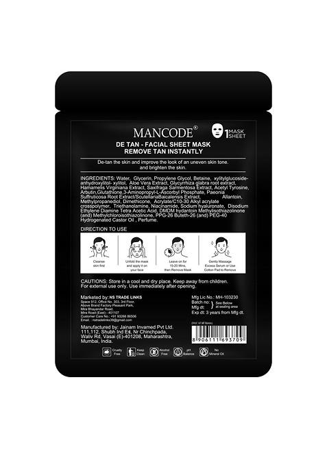 Mancode Pack Of 5 De Tan Facial Sheet Mask 25Ml Each