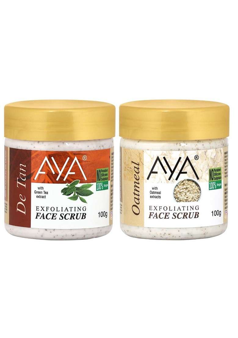 Aya Set Of De Tan Oatmeal Exfoliating Face Scrubs 100 Ml Each - Indya