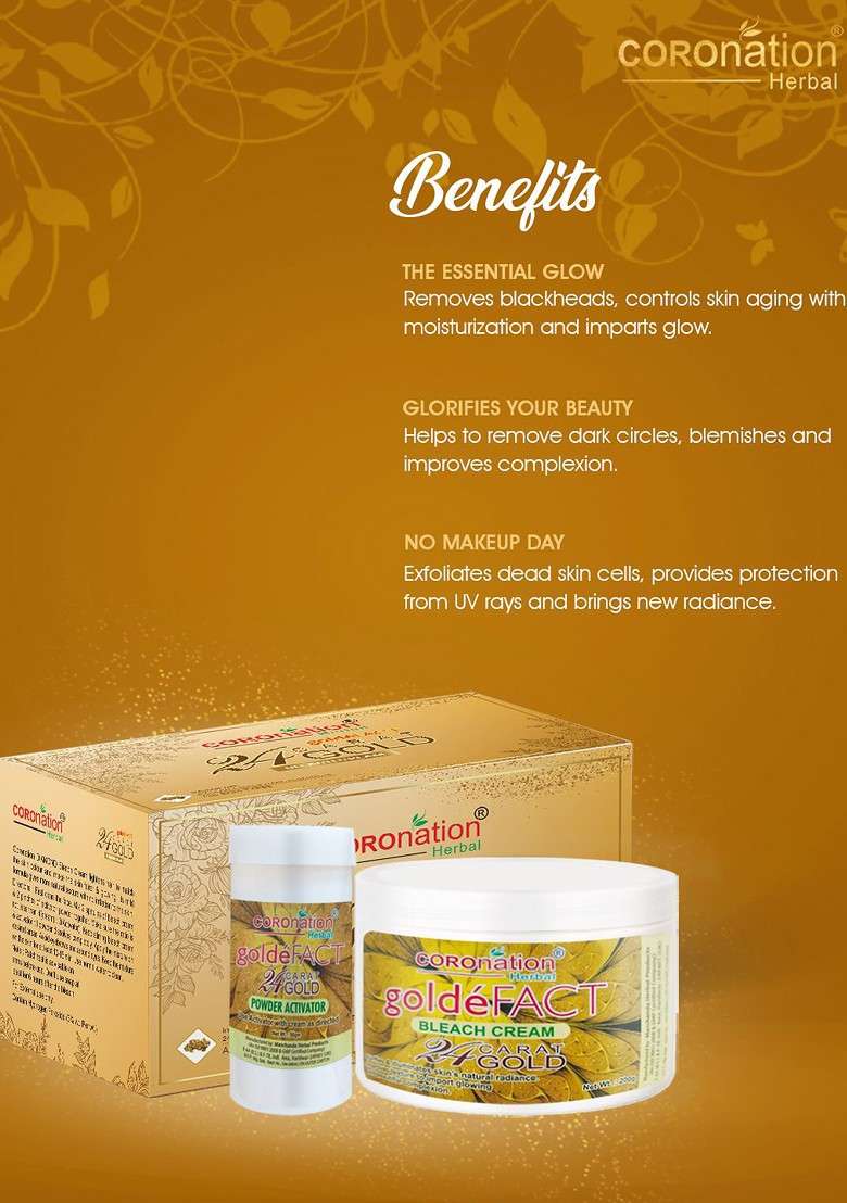 Coronation Herbal Goldefact 24 Carat Gold Bleach Cream 200G With Powder Activator 50G - Indya
