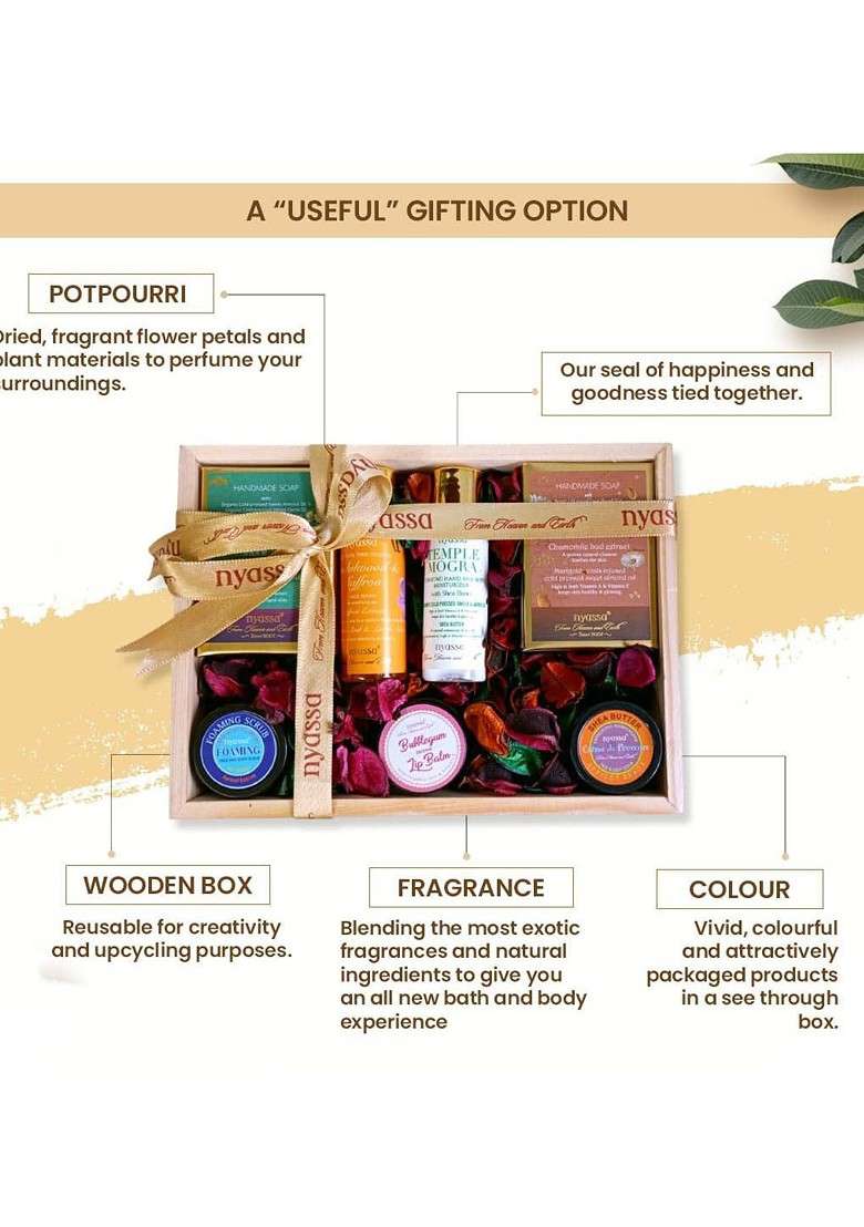 Nyassa Set Of 7 Handmade Soap Body Lotion Lip Balm Face Scrub Gift - Indya