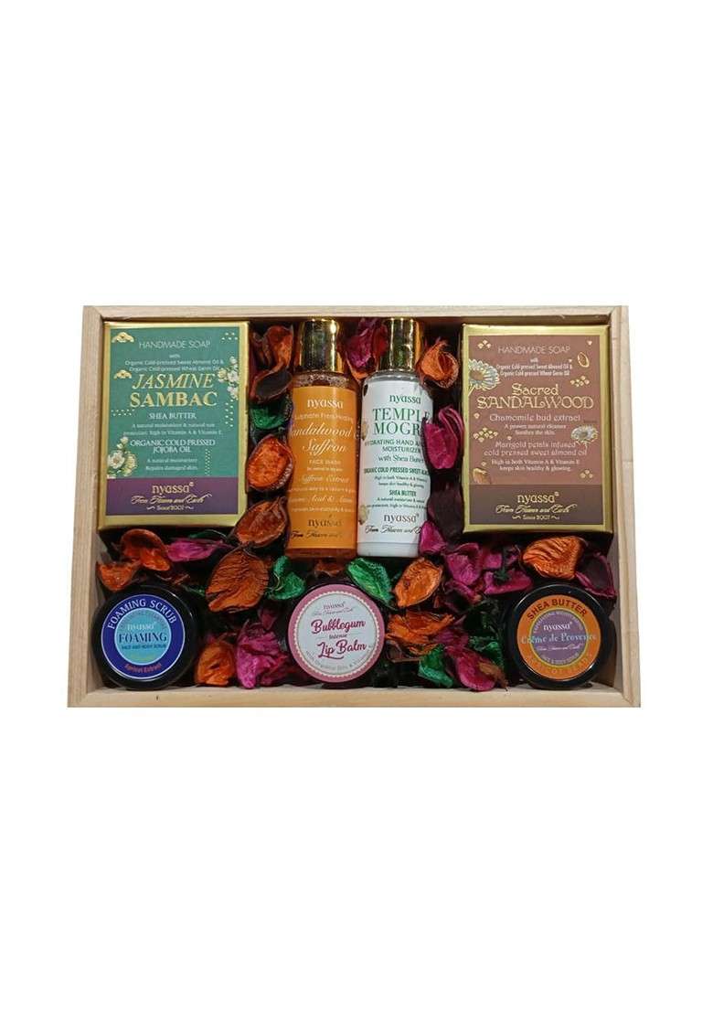 Nyassa Set Of 7 Handmade Soap Body Lotion Lip Balm Face Scrub Gift - Indya
