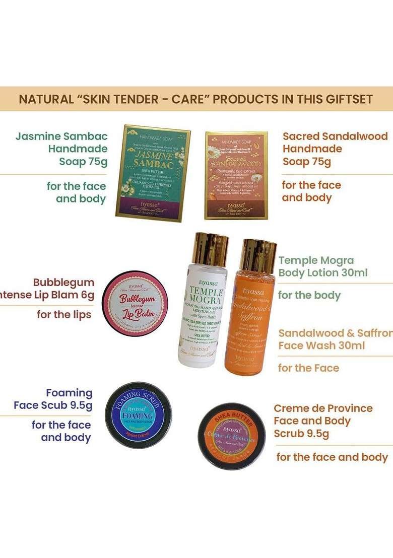 Nyassa Set Of 7 Handmade Soap Body Lotion Lip Balm Face Scrub Gift - Indya