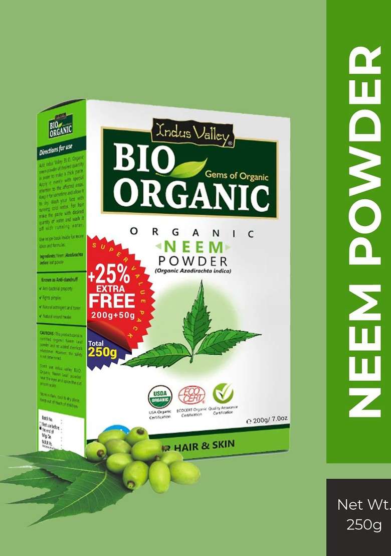 Indus Valley Bio Organic Pure Neem Powder For Skin Hair 250 G - Indya