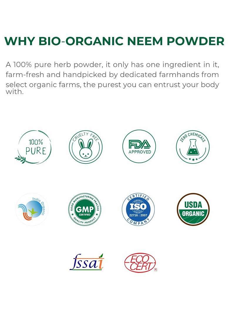 Indus Valley Bio Organic Pure Neem Powder For Skin Hair 250 G - Indya