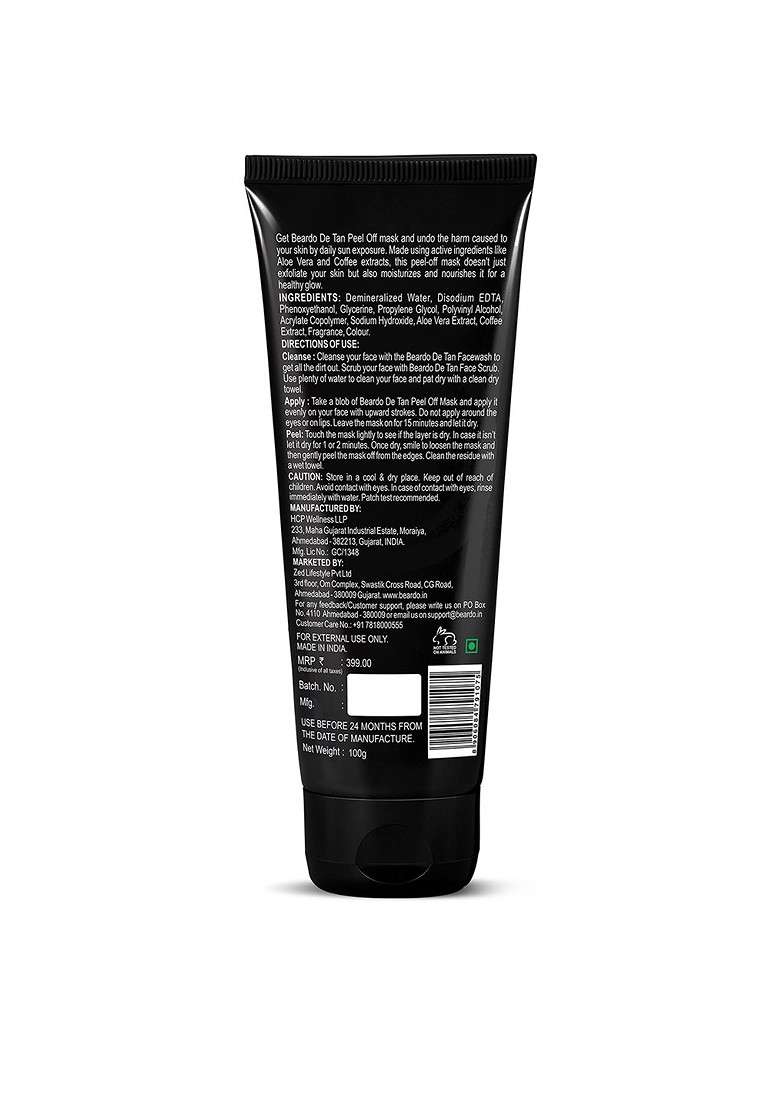 Beardo Men De Tan Peel Off Mask 100 G - Indya