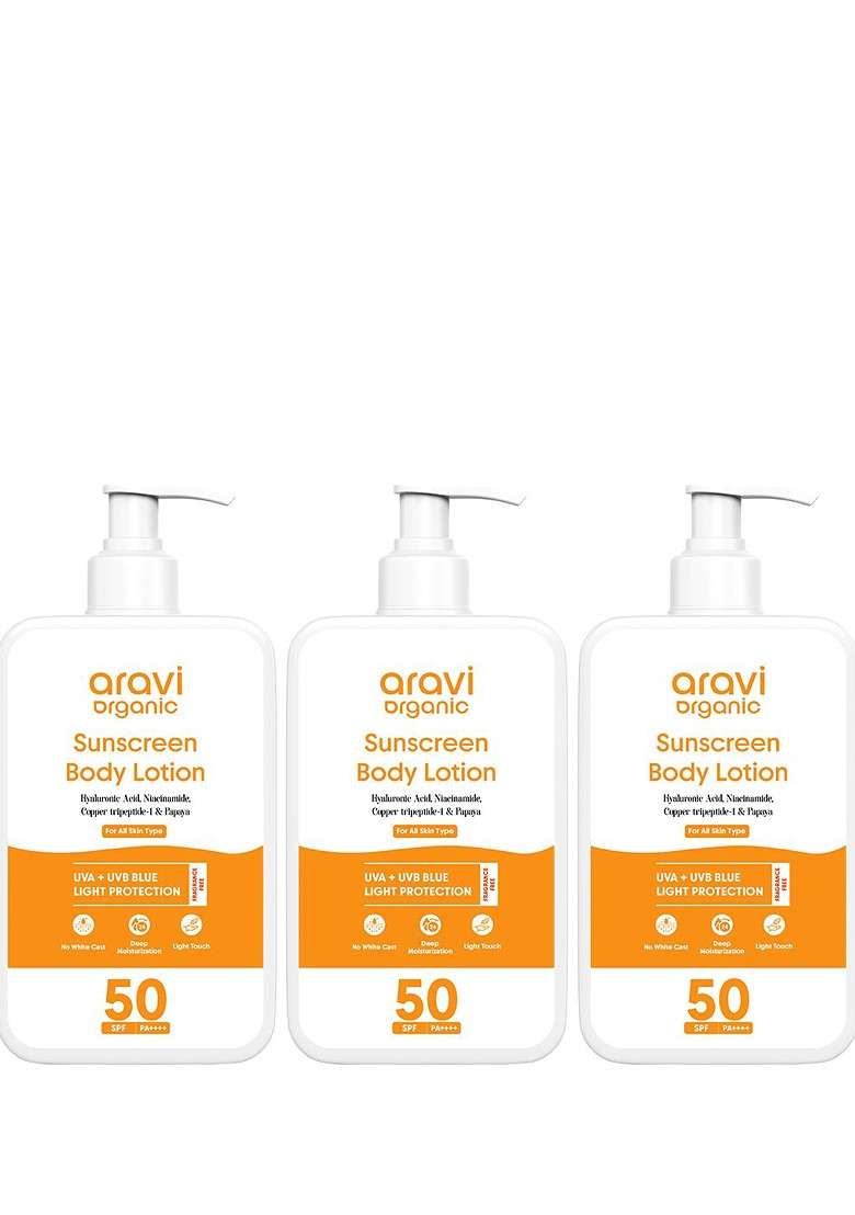 Aravi Organic Set Of 3 Sunscreen Body Lotion With Spf 50 200 Ml Each - Indya