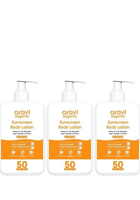 Aravi Organic Set Of 3 Sunscreen Body Lotion With Spf 50 200 Ml Each