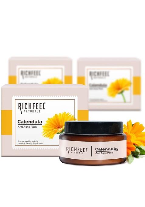 Richfeel Set Of 3 Calendula Anti Acne Face Pack With Kaolin Clay 50G Each