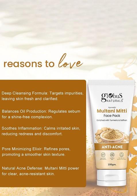 Globus Naturals Set Of 2 Anti Acne Multani Mitti Face Pack 100G Each