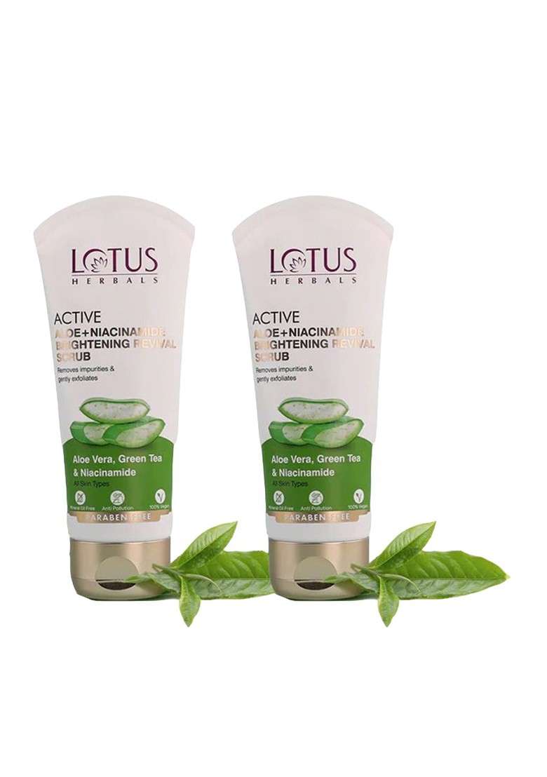 Lotus Herbals Set Of 2 Active Aloe Niacinamide Brightening Revival Scrub 100G Each - Indya