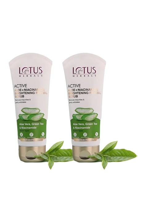 Lotus Herbals Set Of 2 Active Aloe Niacinamide Brightening Revival Scrub 100G Each
