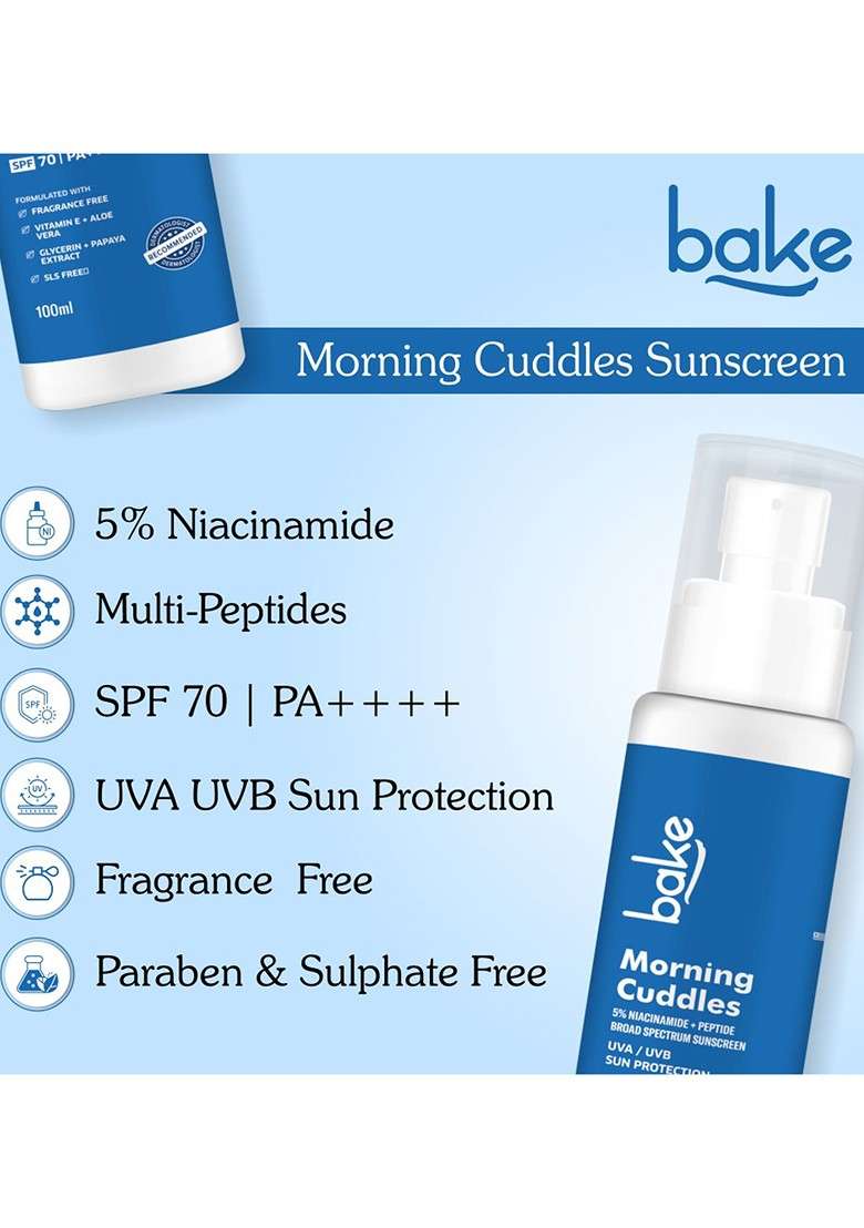 Bake Morning Cuddles 5 Niacinamide Sunscreen Spf 70 Pa With Peptide 100Ml - Indya