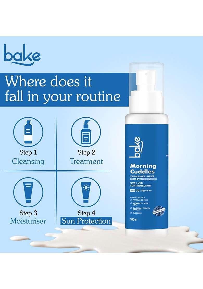 Bake Morning Cuddles 5 Niacinamide Sunscreen Spf 70 Pa With Peptide 100Ml - Indya