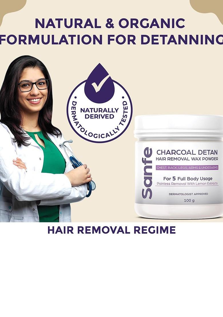 Sanfe Charcoal Detan 8 Minute Painless Hair Removal Wax Powder 100Gm