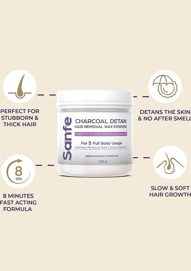 Sanfe Charcoal Detan 8 Minute Painless Hair Removal Wax Powder 100Gm