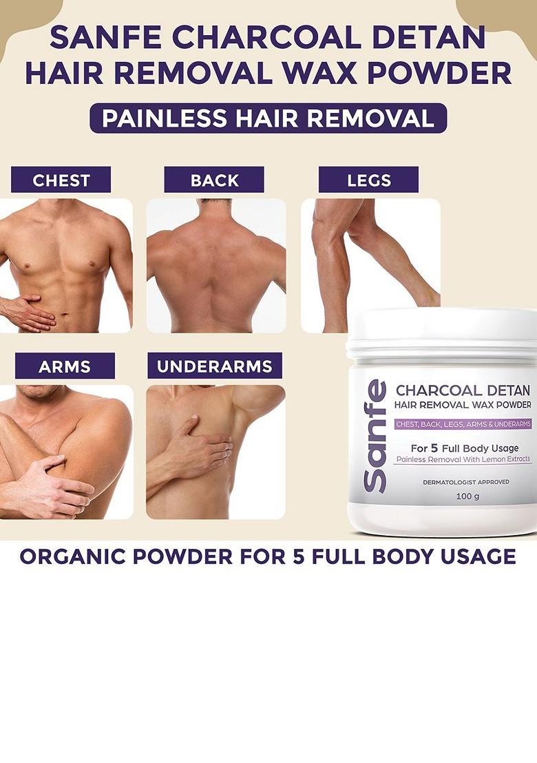 Sanfe Charcoal Detan 8 Minute Painless Hair Removal Wax Powder 100Gm
