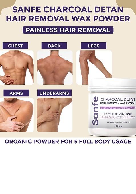 Sanfe Charcoal Detan 8 Minute Painless Hair Removal Wax Powder 100Gm