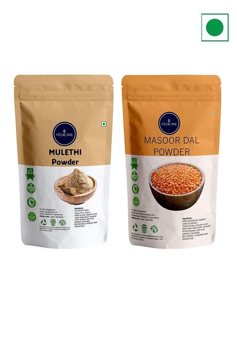 Vedicine Set Of 2 Mulethi Masoor Dal Powder Face Pack 100G Each