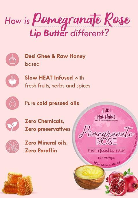 Nat Habit Pomegranate Rose Lip Balm Desi Ghee Honey For Pigmentation Chapped 10G