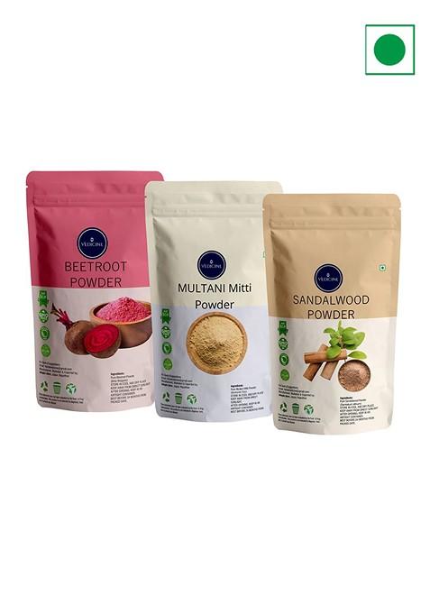 Vedicine Set Of 3 Beetroot Multani Mitti Sandalwood Powder For Face Pack 100G Each