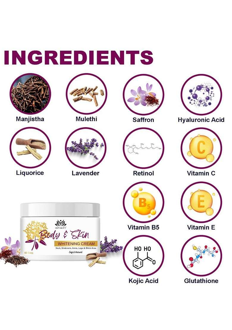 Intimify Body Skin Whitening Cream With Manjistha Mulethi 50 G - Indya