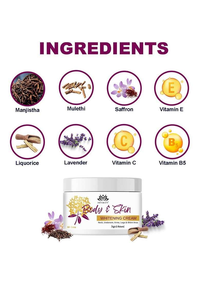 Intimify Body Skin Whitening Cream With Manjistha Mulethi 50 G - Indya