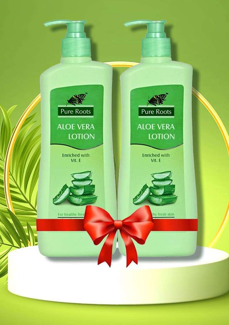 Pure Roots Set Of 2 Aloe Vera Lotion With Vitamin E 300Ml Each - Indya