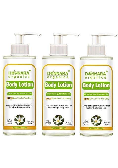 Donnara Organics Set Of 3 White Lily Body Lotion For Healthy Glowing Skin 200 Ml Each