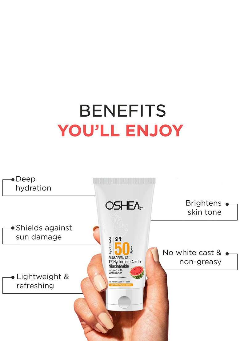 Oshea Herbals Phytoderma Sunscreen Gel Spf50 Pa With 1 Hyaluronic Acid 50 Ml - Indya