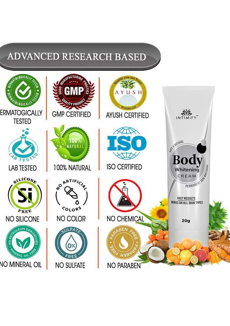 Intimify Safe Natural Permanent Skin Whitening Body Cream With Green Tea 20 G - Indya
