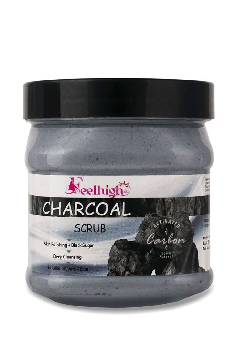 Feelhigh Charcoal Face Body Scrub With Black Sugar 500 Ml - Indya