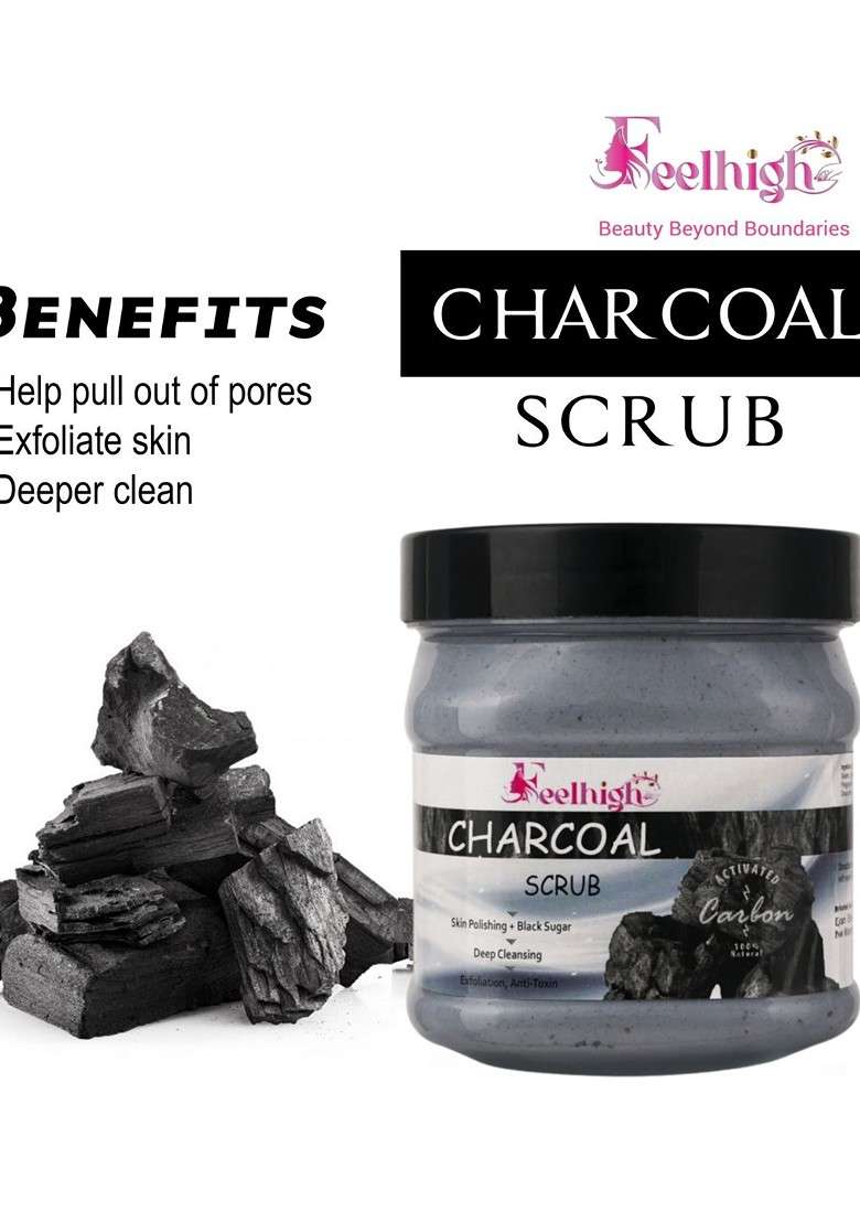 Feelhigh Charcoal Face Body Scrub With Black Sugar 500 Ml - Indya