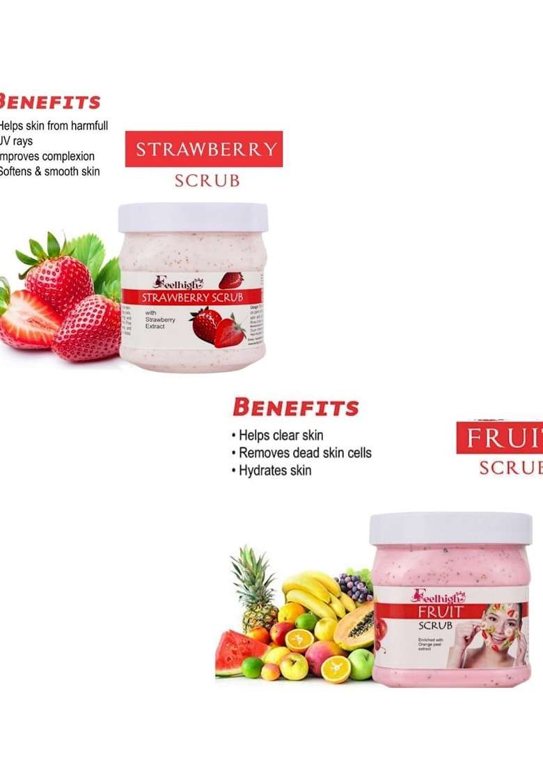 Feelhigh Set Of 2 Mixfruit Scrub Strawberry 500 Ml Each - Indya
